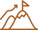 The image depicts a stylized mountain with a flag on top and an upward arrow, symbolizing achievement or reaching a goal.
